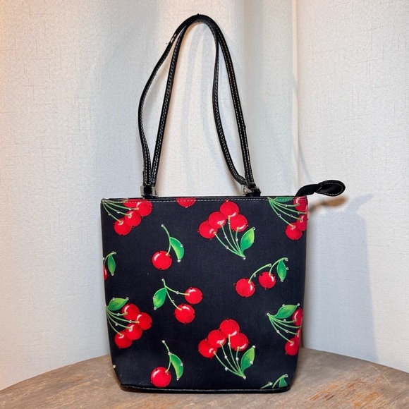 Vintage Handbags - Y2K Black Cherry Rhinestone Mini Tote Bag
